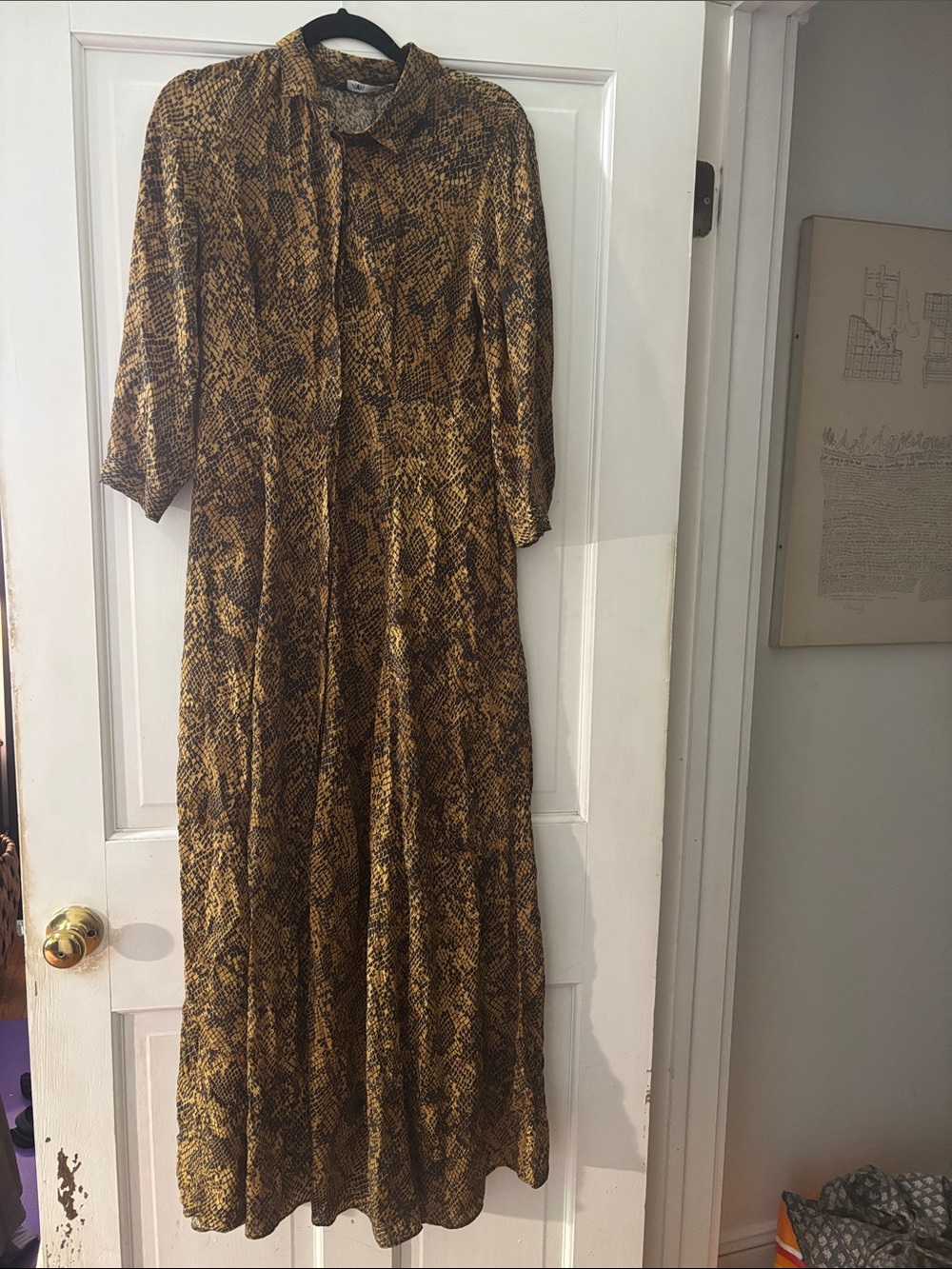 Zara Snake-Print Maxi Dress in Mustard and Brown